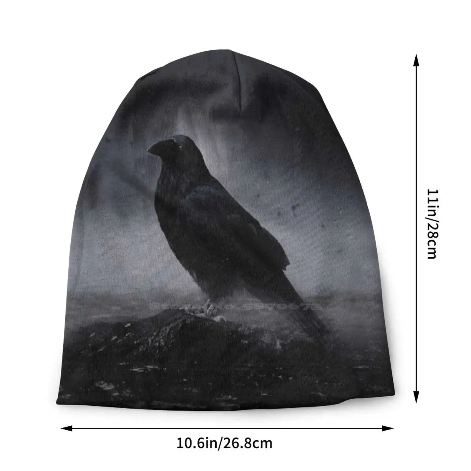 Raven In The Fog Knitted Hat Warm Beanie Outdoor Caps Destroyed Pixel Dark Art Crow Cool Mystical Fly At Night Mysticism Nature