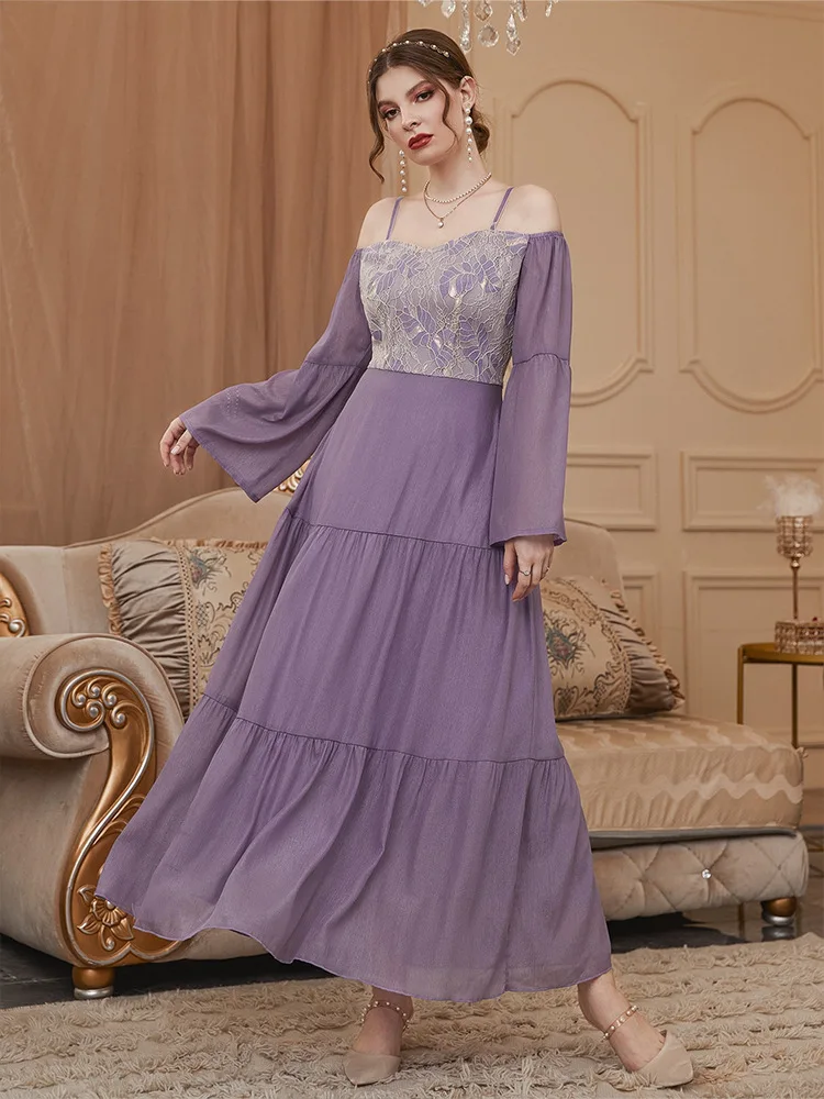 

New Fashion Women Lace Maxi Dress Dubai Abaya Turkey Kaftan Evening Party Gown Caftan Marocain Femme Musulmane Vestidos Jalabiya