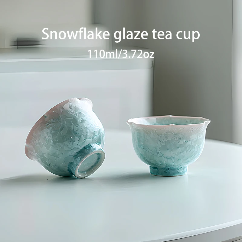 Light fresh style kiln-transformed crystalline glaze with pinkish cyan gradient, teacup 3.72oz, single ceramic cup