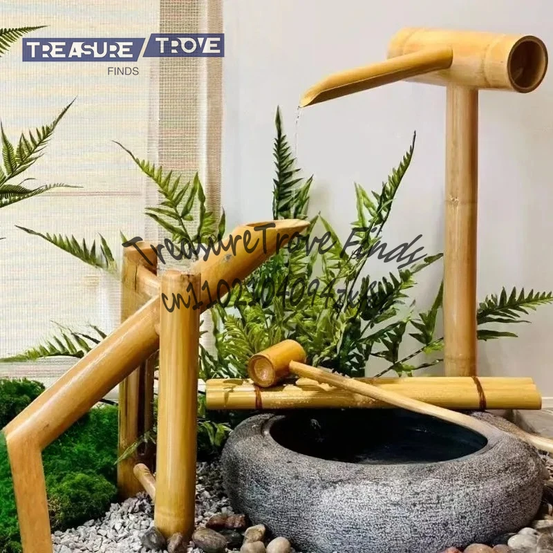 

Flow Ornament Bowl Japanese Bamboo Stone Trough Fish Tank Bamboo Water Pump Landscaping View Circulating Water