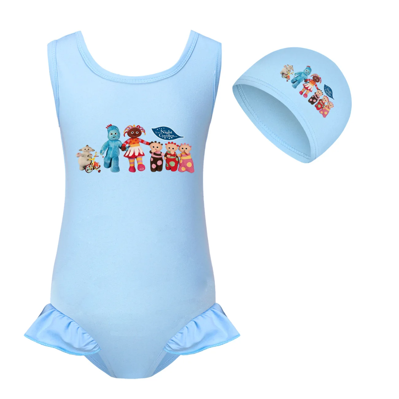 Cute in The Night Garden Clothes Kids Kawaii Makka Piggle&Upsy Swimwear Baby Girls One Piece Swimsuit Children Vacation Outfits