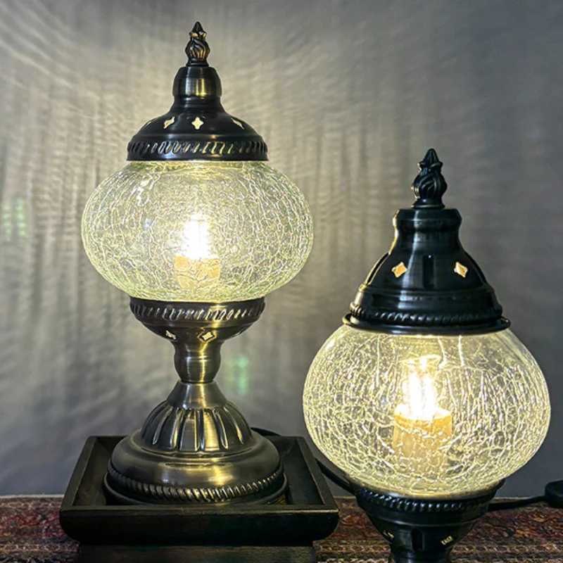Vintage Glass Cracked Table Lamp Nordic Creative Design Bedroom Living Room Restaurant Hotel Decoration Coffee Shop Desk Light