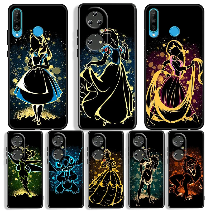 Elsa Ariel Princess Disney For Huawei P50 P40 P30 P20 P10 Pro Lite P Smart Z 2021 2019 4G 5G Silicone Soft Black Phone Case