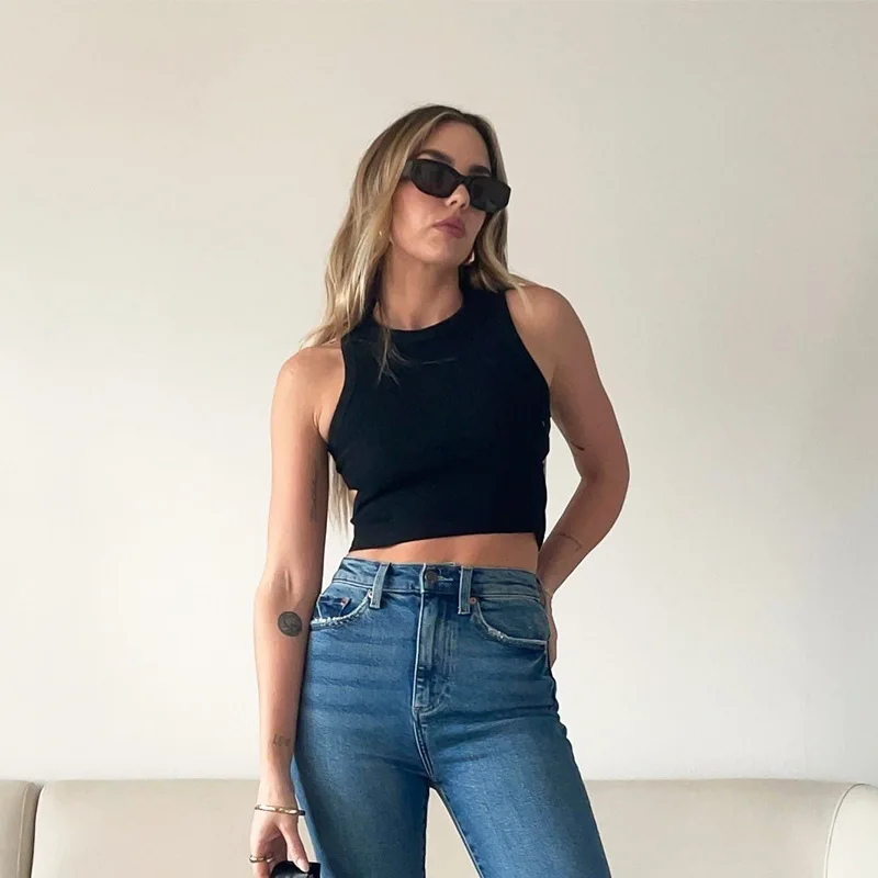 New Fashion Casual Short Y2k Tops Short Cut-out Sleeveless Vest Female Rib Tank Crop Top T Shirts for Women Slim Bottom Shirt