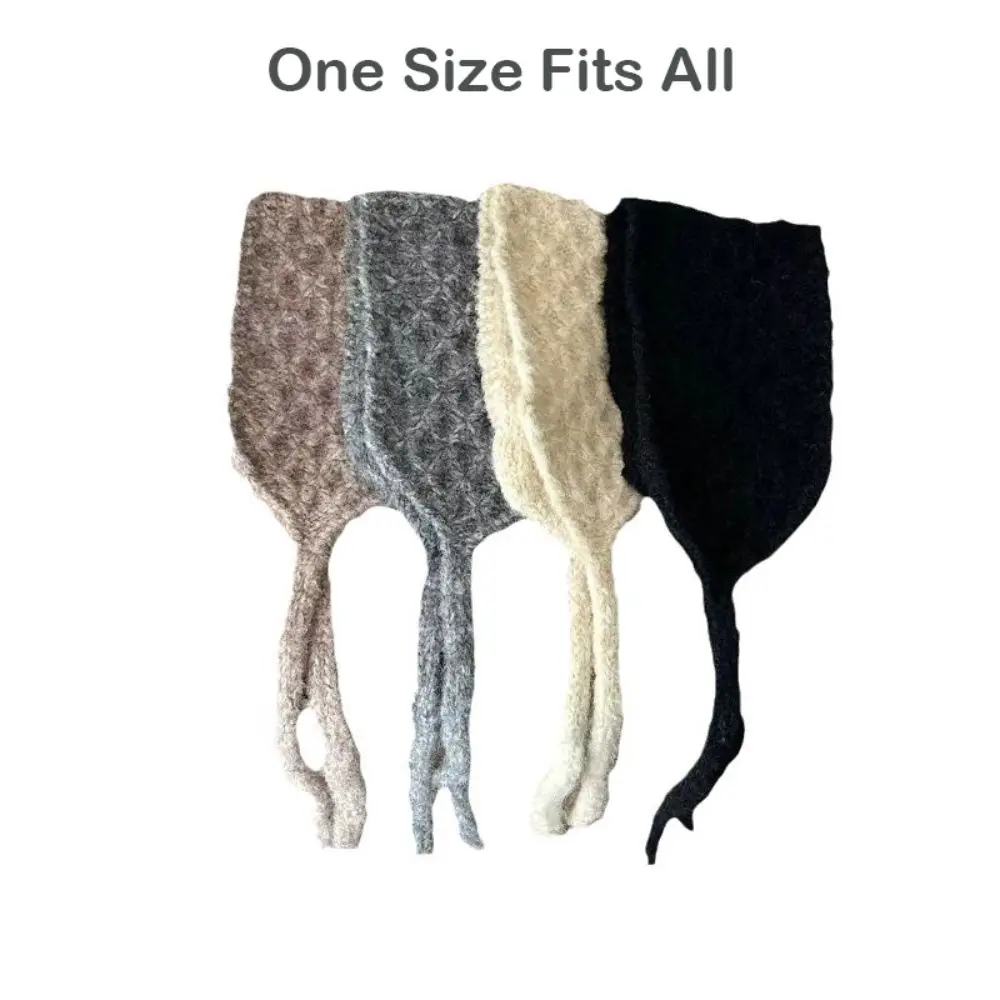 Versatile Ins Style Earmuff Solid Color Knitted Ear Tips Pineapple Pattern Warm Bomber Hats Autumn Winter