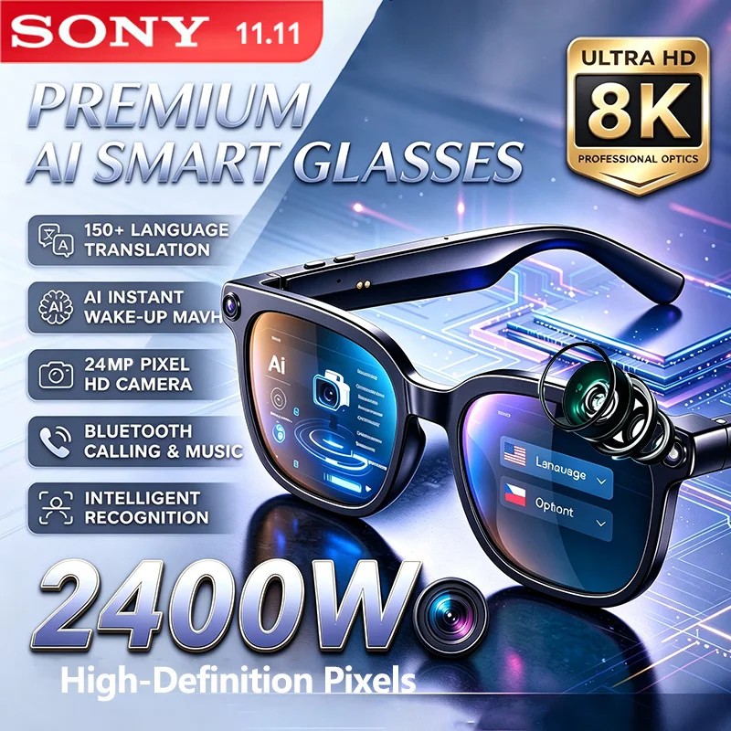SONY New 8K HD Camera 24MP AI Smart Glasses Translation Photo Bluetooth Calling Recording Music Smart Sunglasses For Unisex