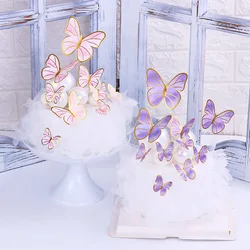 10pieces/Set Butterfly Cake Decoration Set Pink Purple Fairy Butterfly Cake Decor Card Insertion Birthday Cake Plugin Wholesale