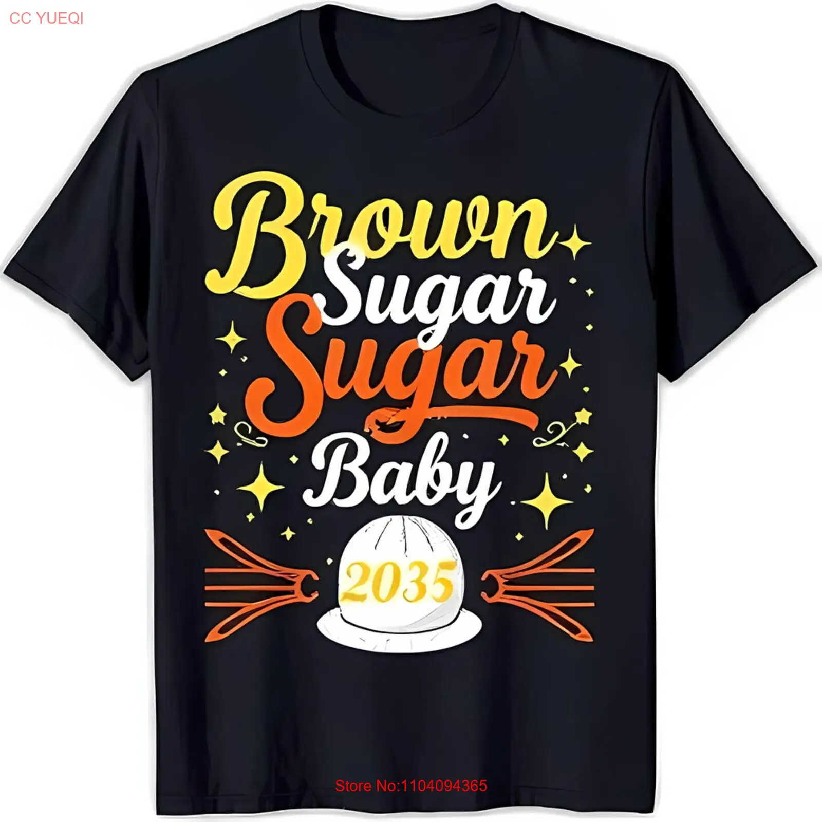 

Красочная черная футболка с рисунком «Brown Sugar Sugar» для новых родителей