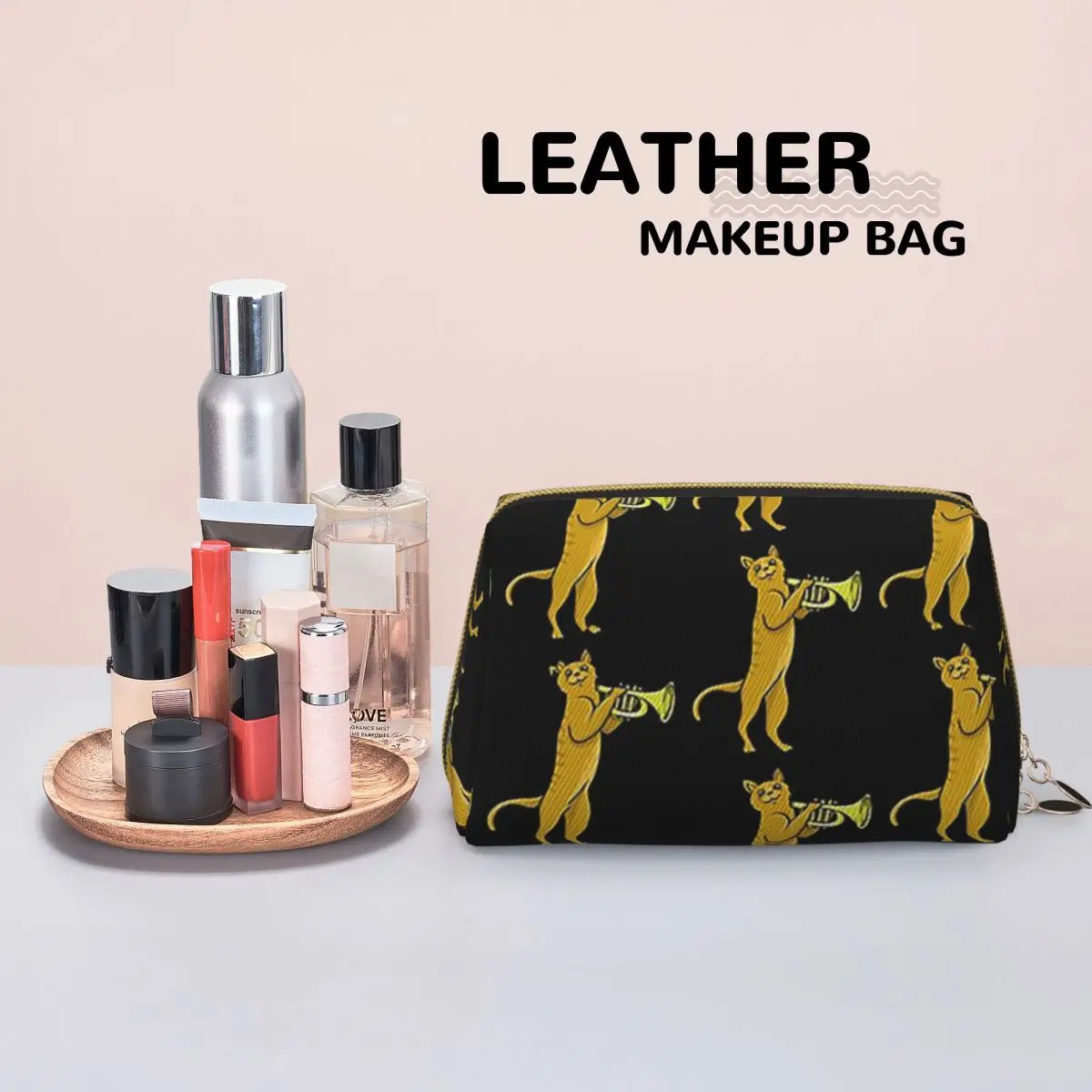 Trumpet Cat Women Cosmetic Bags Travel Makeup Organizer Pouch Toiletry Storage Dopp Kit Case