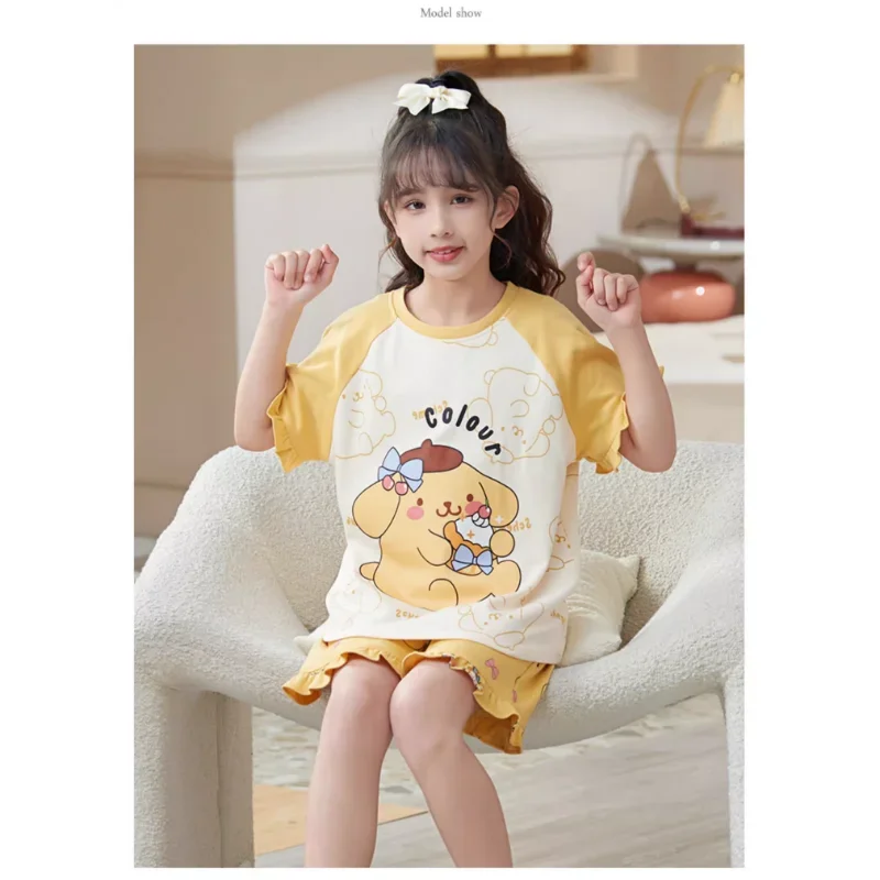 Sanrio New Pom Pom Purin Silk Pajamas Women\'s Cute Cartoon Comfortable Cool Breathable Lightweight Home Children\'s Pajamas