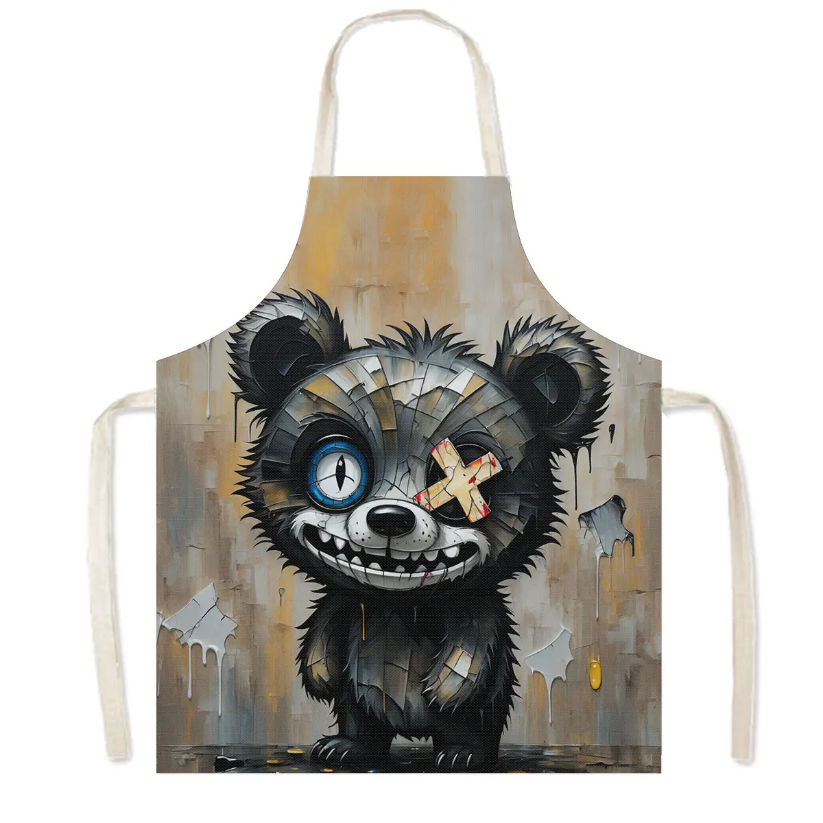 Acrylic Painting Animal Print Kitchen Apron Dogs Cats Monkey Frog Women Men Baking Home Cleaning Clothing Chef Cooking Pinafore