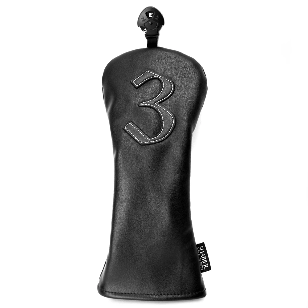 Black Soft Premium Synthetic Leather Golf Club Head Covers Driver Fairway Wood Hybrid Headcover Set