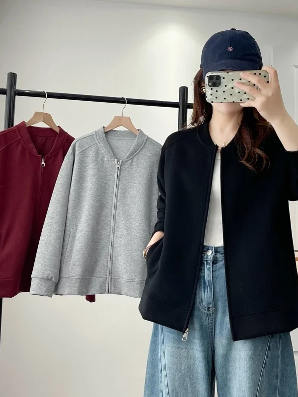 

plus Size Women's Baseball Jacket Loose Casual Sweatshirt Open Cardigan Top Korean Style Slimming Autumn 2025 Fashion