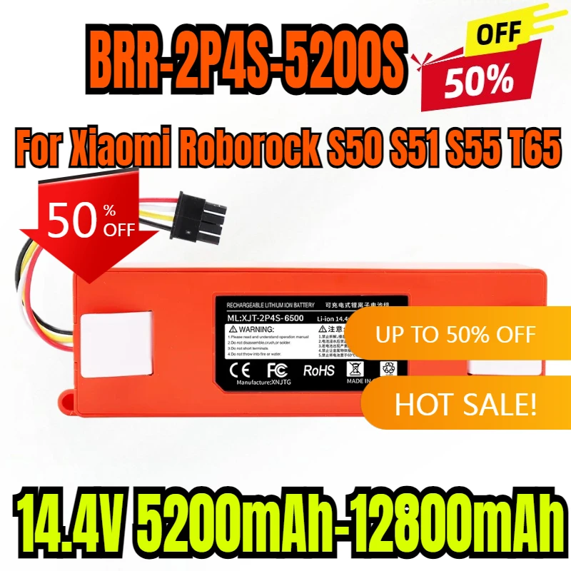 

BRR-2P4S-5200S 14.4V 5200mAh-12800mAh Robotic Vacuum Cleaner Replacement Battery For Xiaomi Roborock S50 S51 S55 T65