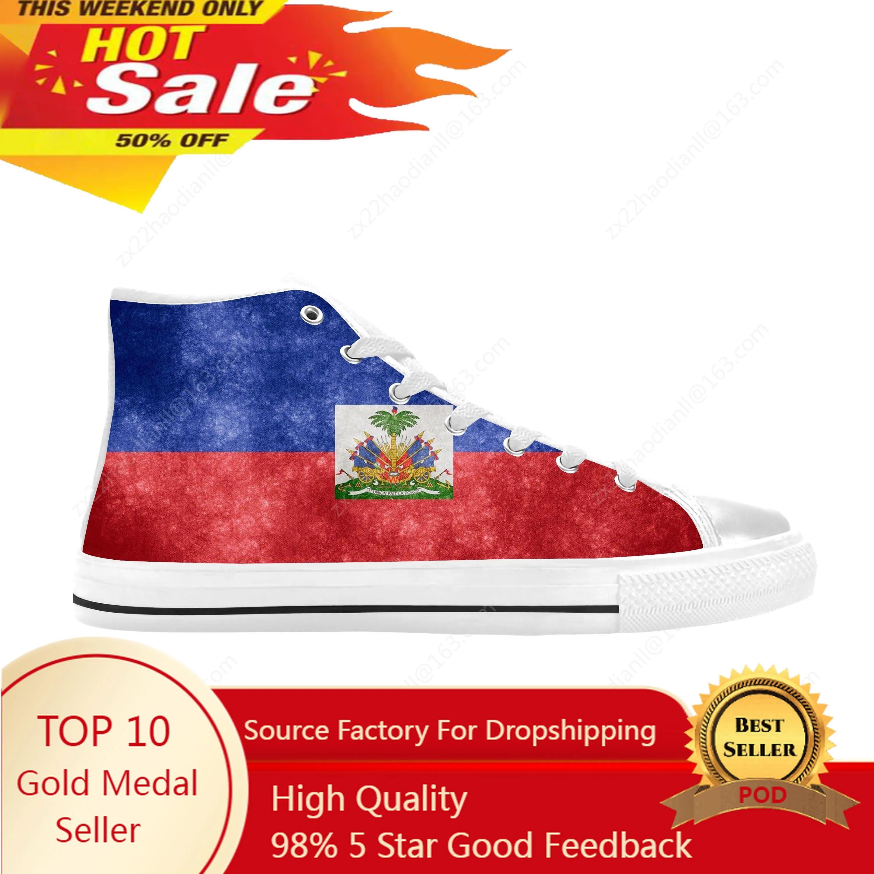 

Haiti Haitian Flag Patriotic Pride Funny Fashion Casual Cloth Shoes High Top Comfortable Breathable 3D Print Men Women Sneakers