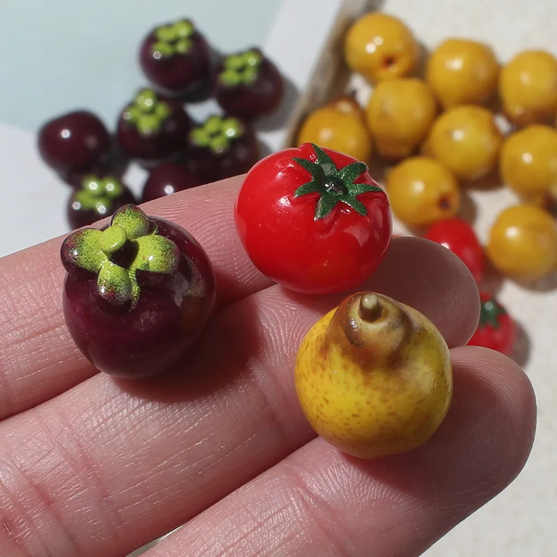 5pcs Mini Fruits Simulation Fruit Glossy Small Pear Tomato Model Handmade Accessories Dollhouse Miniature Resin Food Play Decor