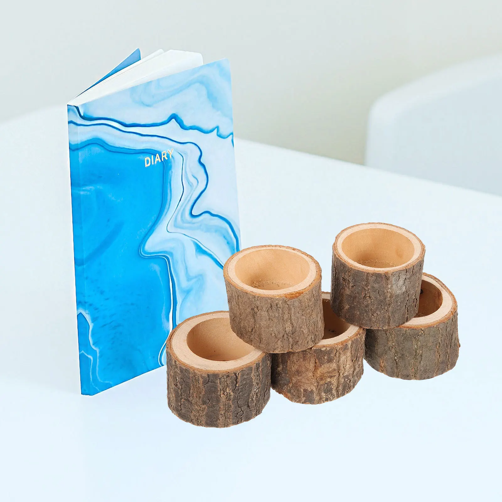 5 قطعة حامل شموع خشبي شكل إبداعي تصميم فريد من نوعه ديكور منزلي لحفلات الزفاف وحفلات عيد الميلاد (القهوة) شمعدان طبيعي #1