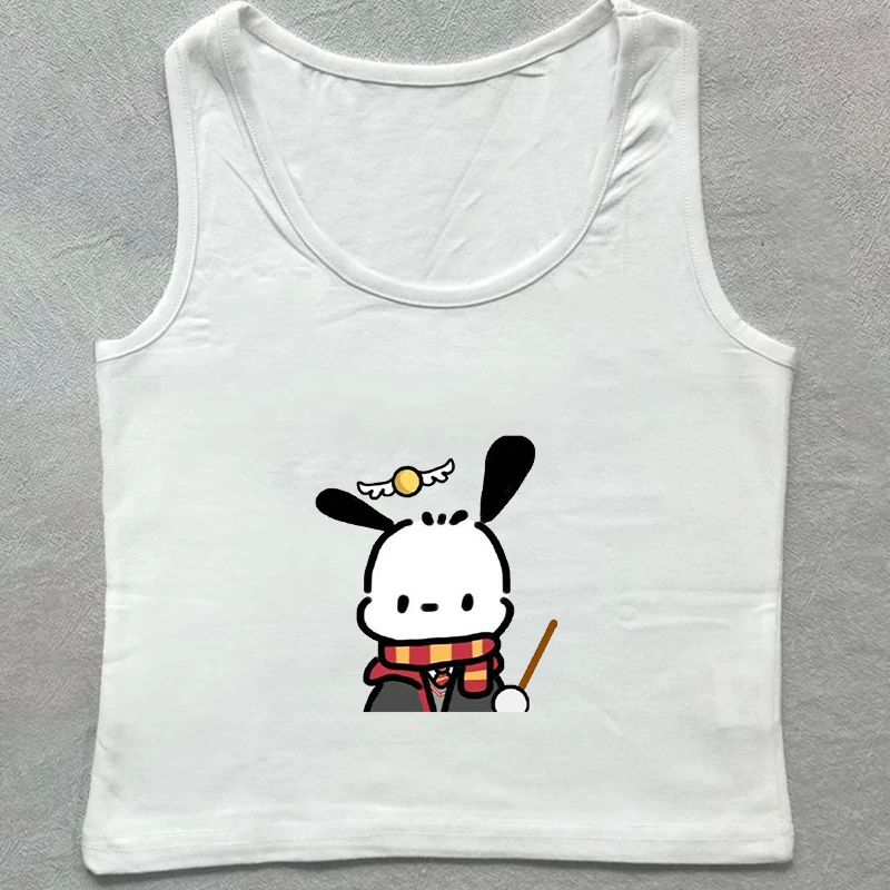 Summer New Sanrio Pochacco Cartoon Korean Style Anime Print Y2K Vest Wide Shoulder Slim Fit Versatile Sleeveless Vest Tops