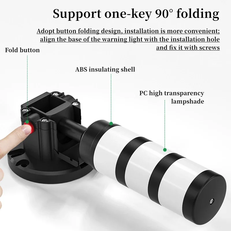 Black 24V Industrial Signal Tower Safety Stack Alarm Light Led Multilayer 90° Foldable Buzzer Caution Warning Lamp For Machines