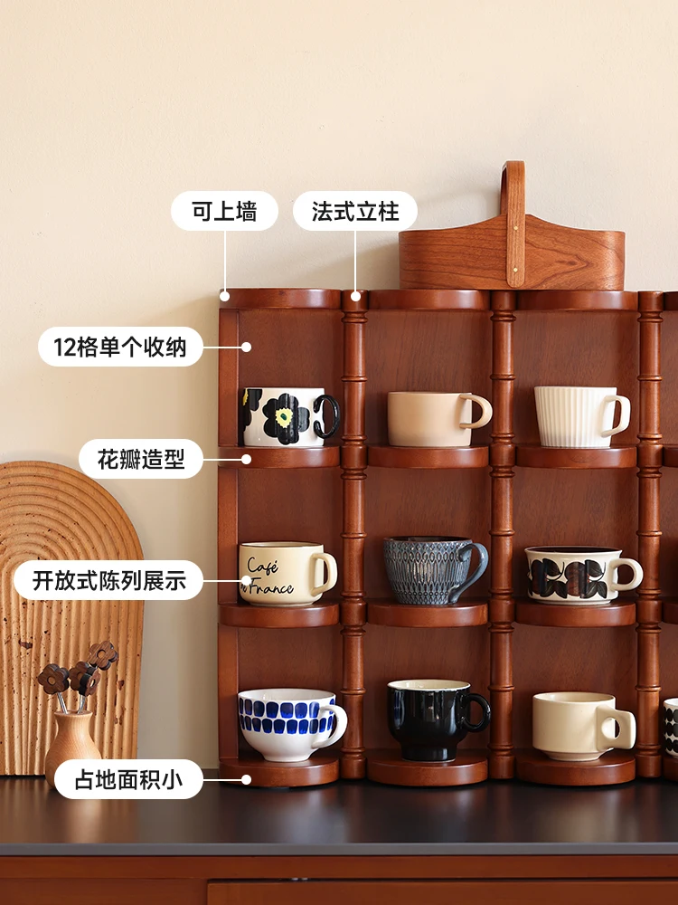 Solid wood cup storage shelf desktop tea cup handle mug display rack