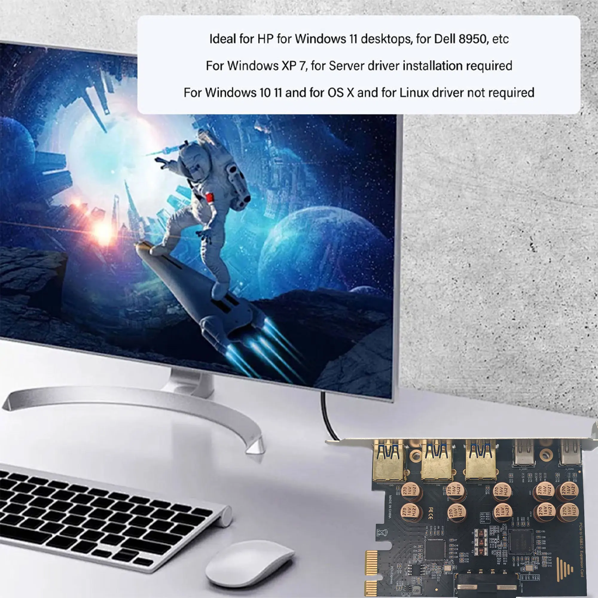 

10Gbps USB3.2 Type C PCIE 2X 4X Expansion Card 1-5 Port Type C USB 3.2 Adapter ASM3142 Controller PCI Express 4X To 16X