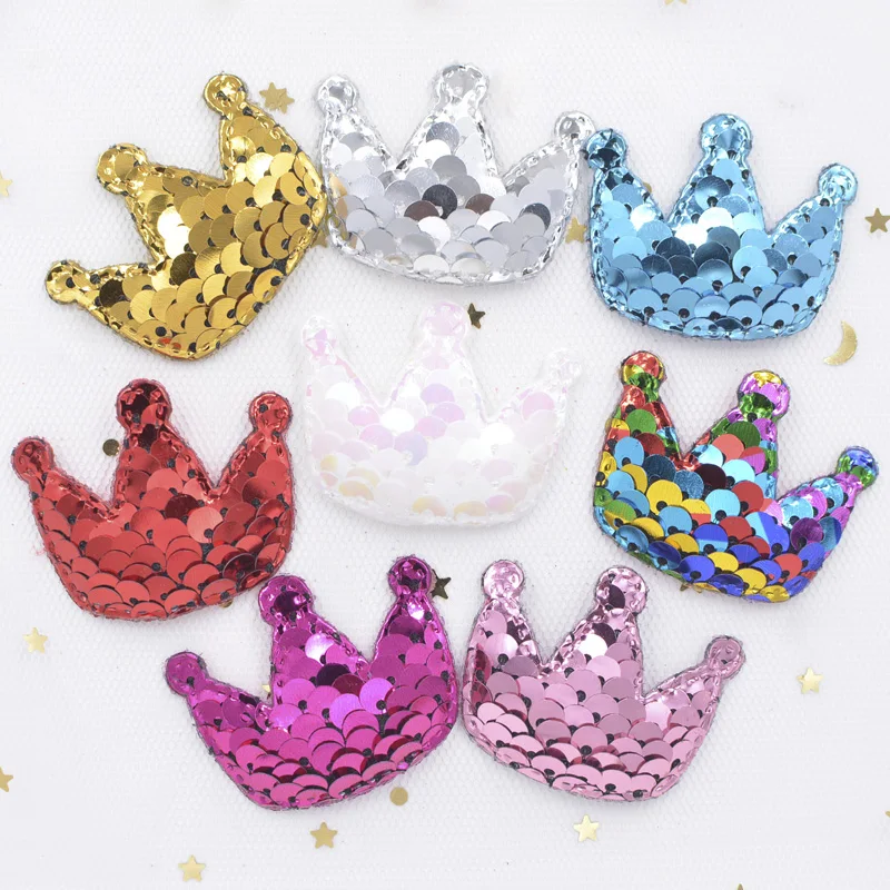 16Pcs Paillette Padded Patches Cartoon Crown Appliques for Cake Decorative Girls Happy Birthday Party Magical Dessert Decor