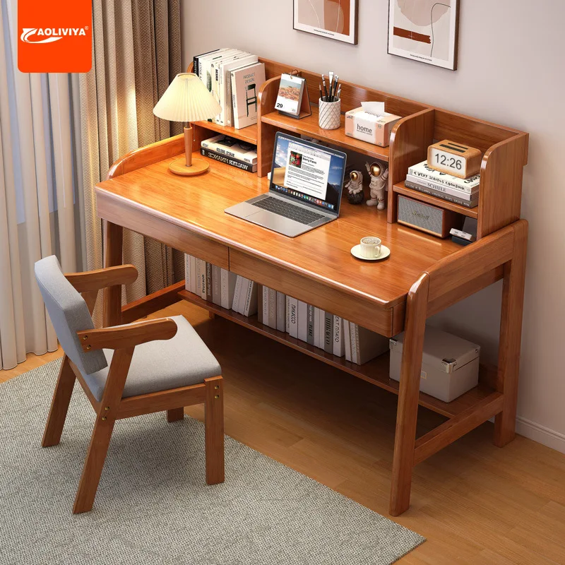 AOLIVIYA Small Apartment Desk Bookshelf Bedroom Bedside Writing Table Simple Home Desk Solid Wood Children's Study Table