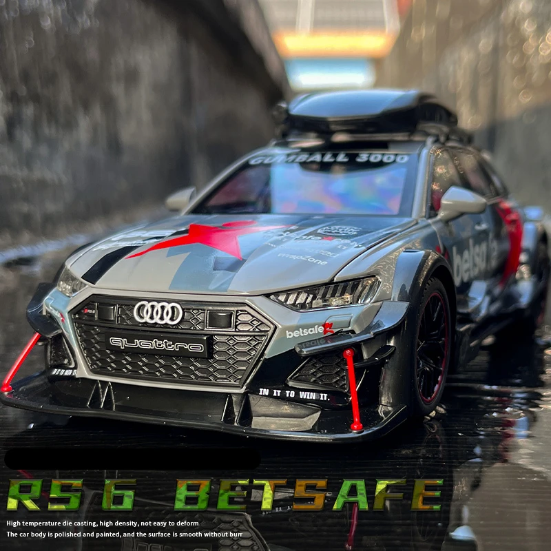 1/24 Audi RS6 Avant гоночный автомобиль из сплава, модель литая металлическая Игрушечная машина, модель автомобиля со звуком и фотографией, подарок для детей