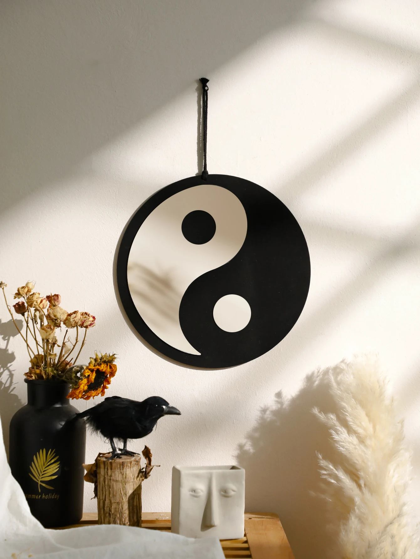 Yin Yang Spiegel Wandbehang Wanddekoration Holz Tai Chi Bagua Diagramm Schlafzimmer Wohnzimmer Dekore Ästhetische Heimdekoration Kunsthandwerk
