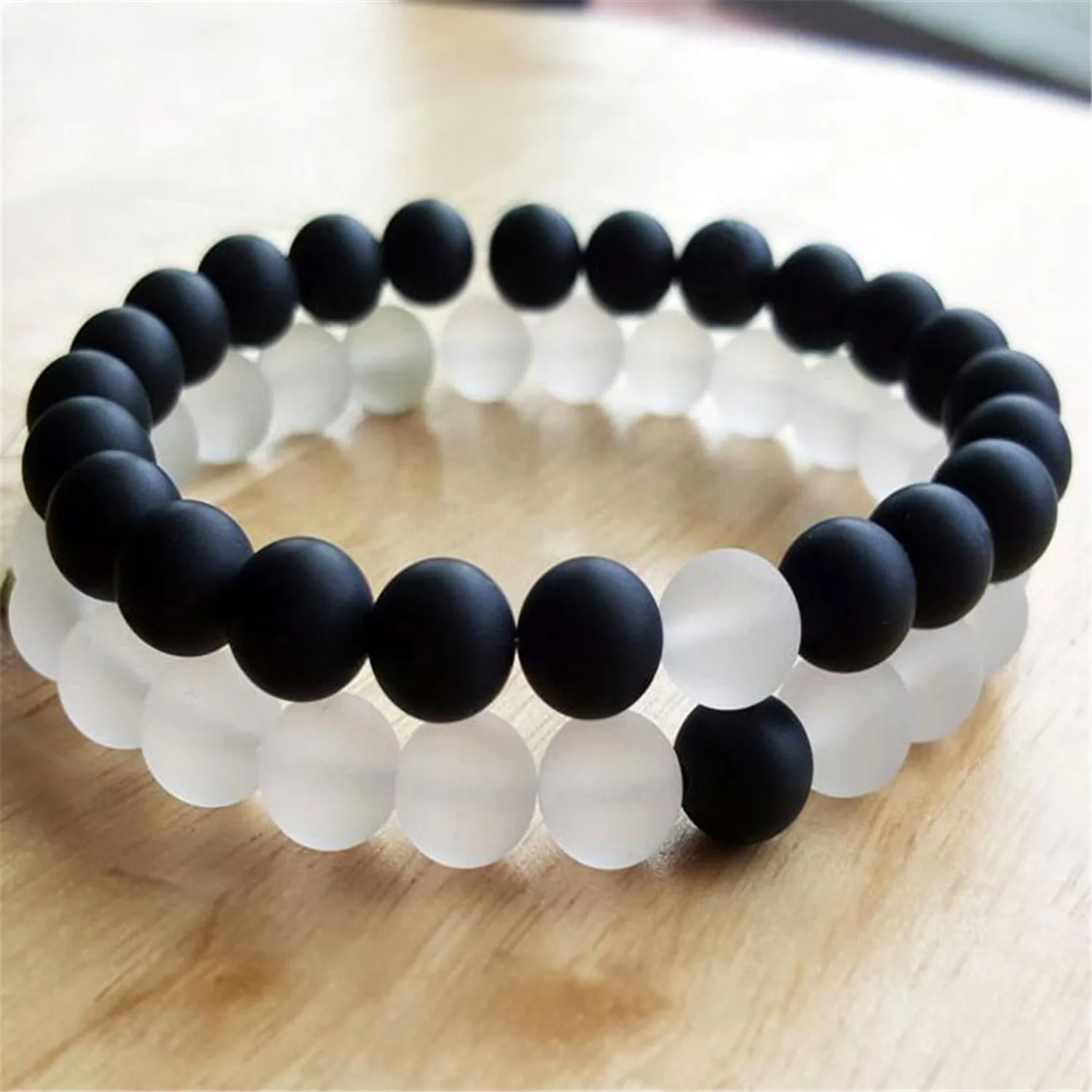 2pcs 8mm Natural Matte Black Onyx Mala Bracelet Eco-Friendly Handmade Jewelry Lovers Men's Bangle Unisex Prayer