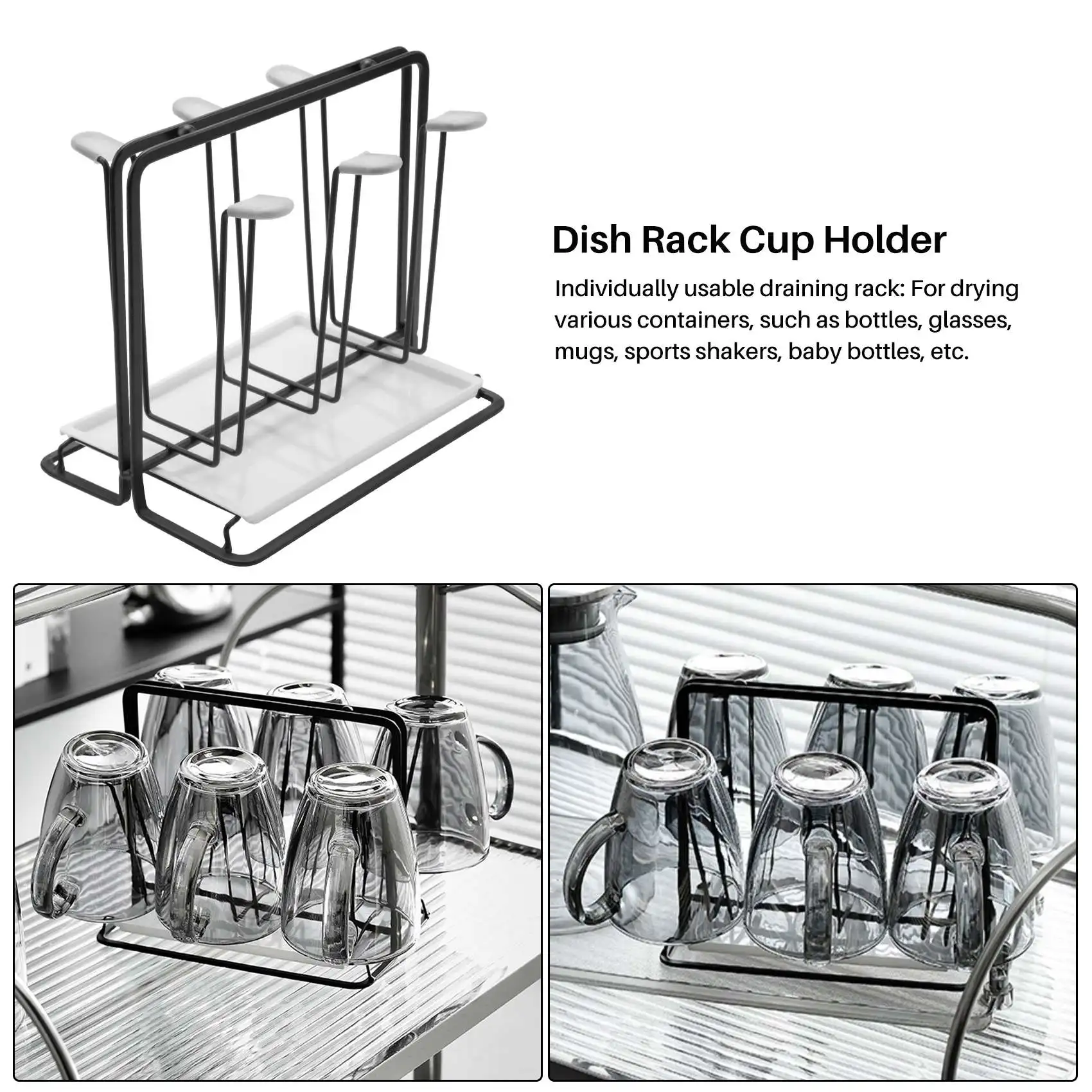 6 Bottle Dish Drainer Metal Bottle Holder, Drip Rack for Vessels with Drip Tray, for Sodastream, Air Up, Avent, Philips image 4