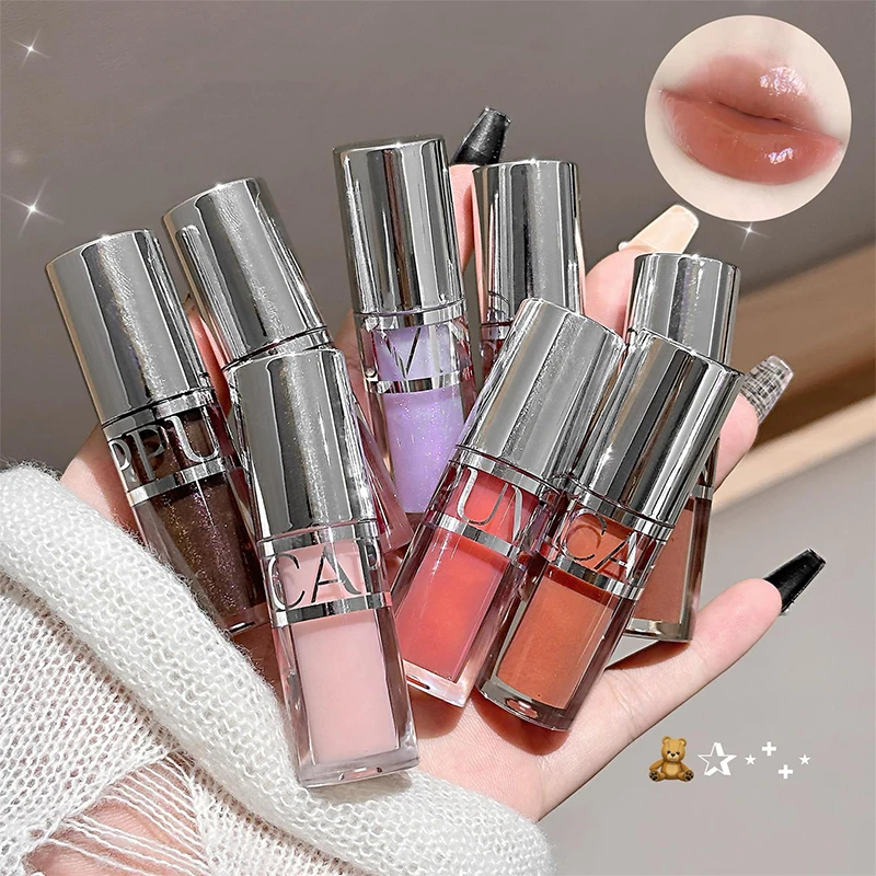 Hot 1Pc Cappuvini Peach Jelly Water Light Glass Lip Gloss Lasting Non-stick Waterproof Plumping Moisturizing Lip Makeup Cosmetic