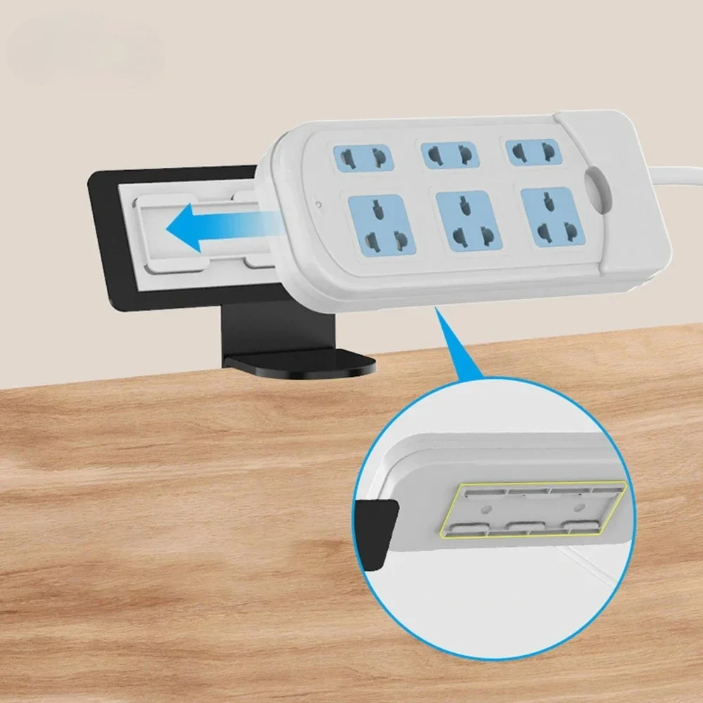 Power strip and adapters held on the shelf
