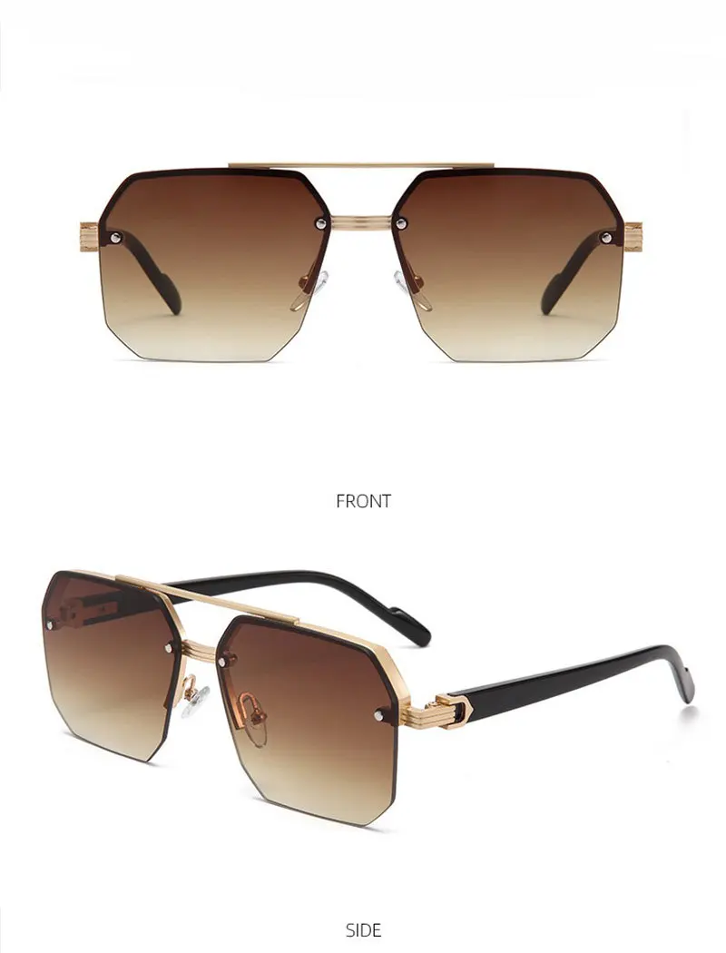 Oversize Retro Doppel Brücken Polygon Quadrat Metall Männer Sonnenbrille Mode Gradient Shades UV400 Trend Frauen Sonnenbrille – Detail 15