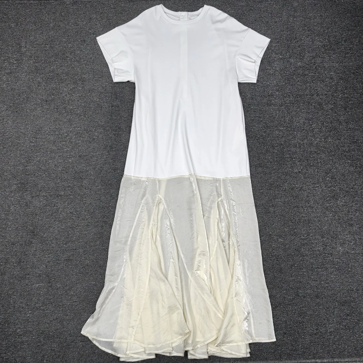 

Maxdutti Summer Dress Women Nordic Minimalist Solid Color Loose Long Design Splicing Fishtail Short-sleeved Party Dress Women