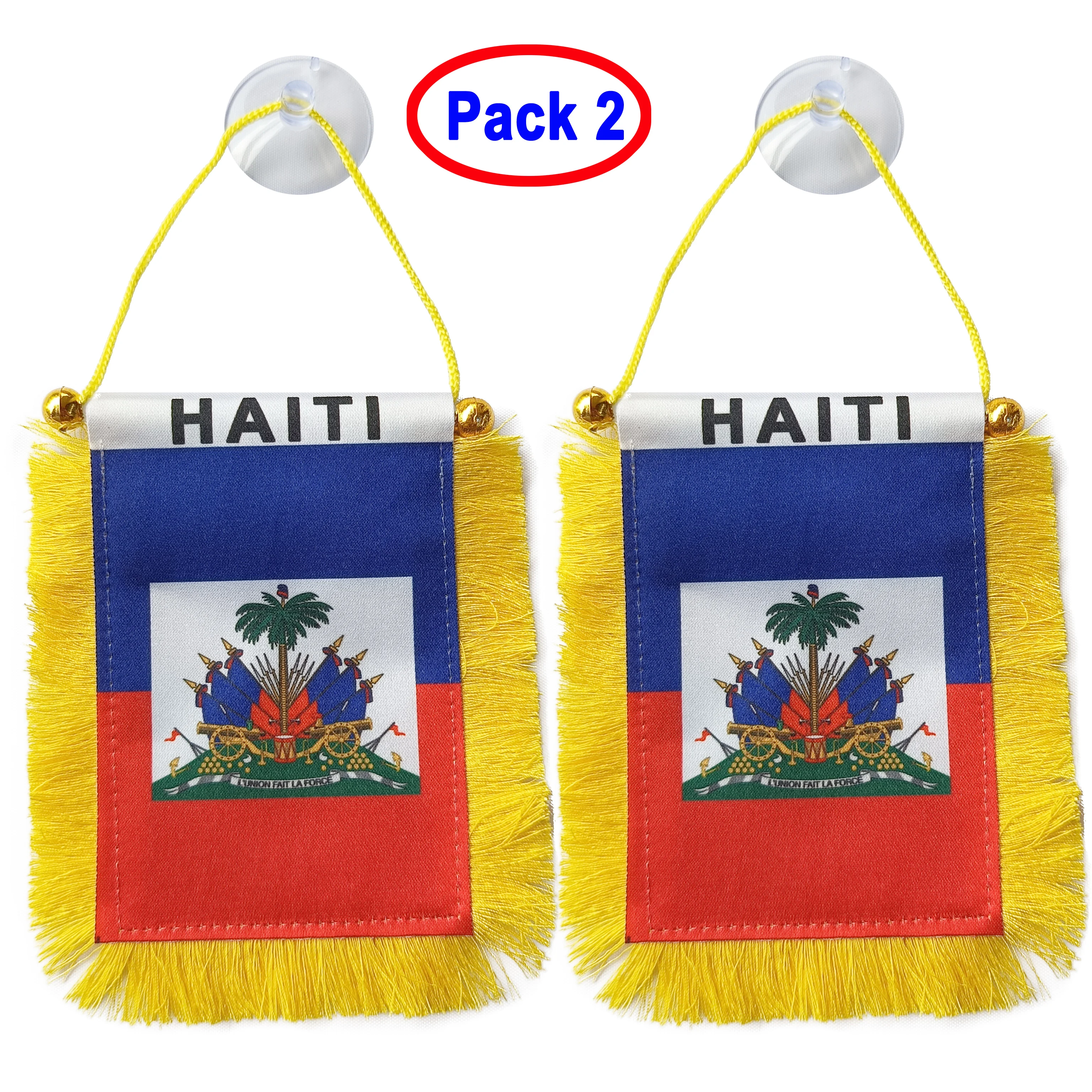 3x5 Inches Haiti Flag, Car Window Hanging Banner-Pack 2