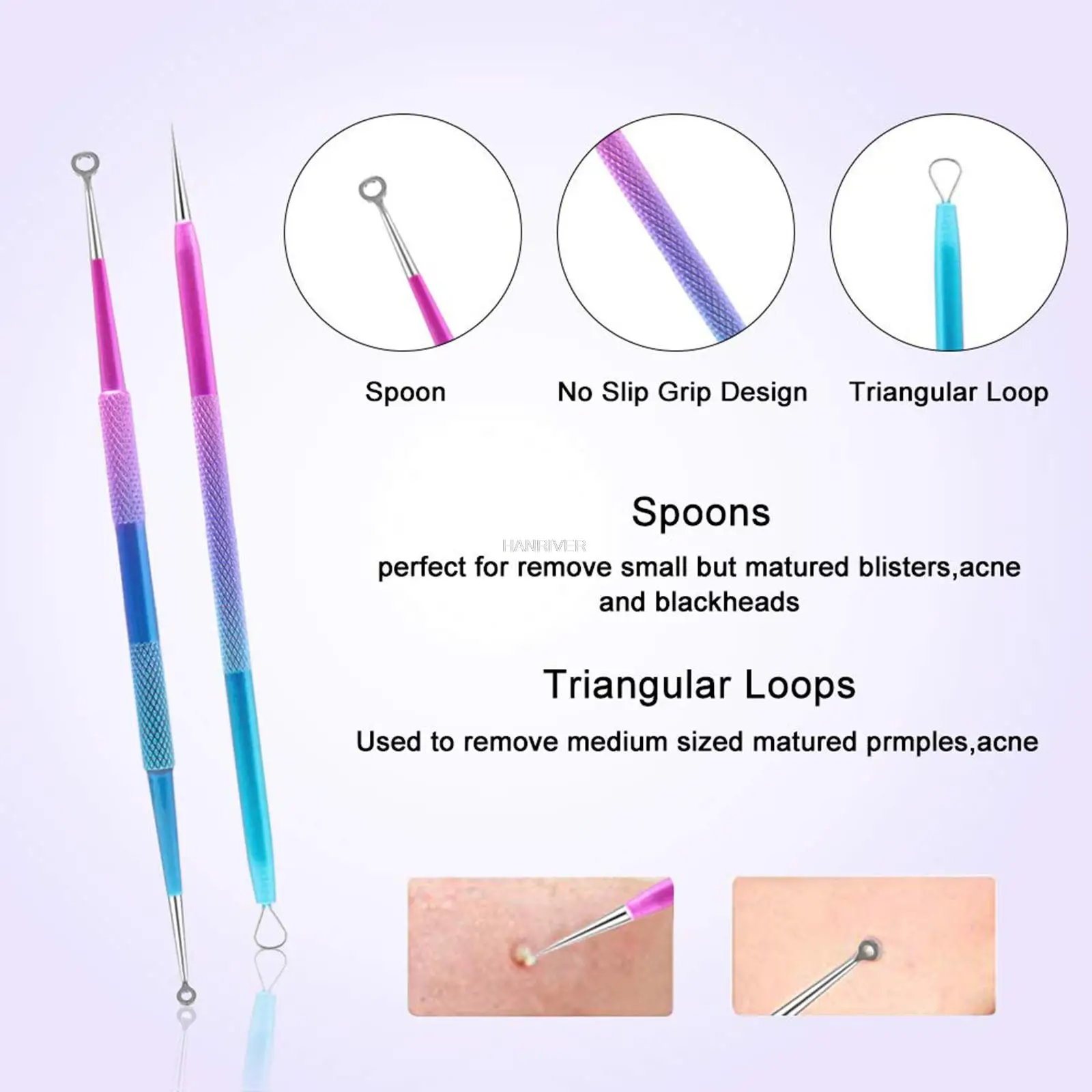 10 pièces/ensemble couleur bouton comédon extracteur outil soins de la peau Kit d'élimination de l'acné pour boutons points noirs imperfections points blancs outil d'élimination