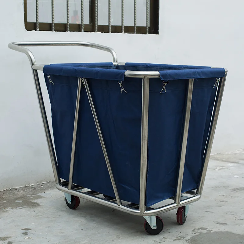 High Quality Canvas Cleaning Trolley Hotel Linen Truck Laundry Linen Cart On Wheels