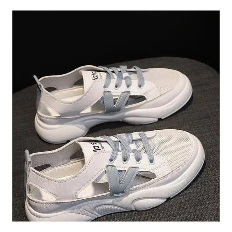 2023 New Spring White Women\'s Shoes All-match Casual Leisure Pump Sports Sandals Summer Flat Hollow Out Mesh Sneakers Sandals