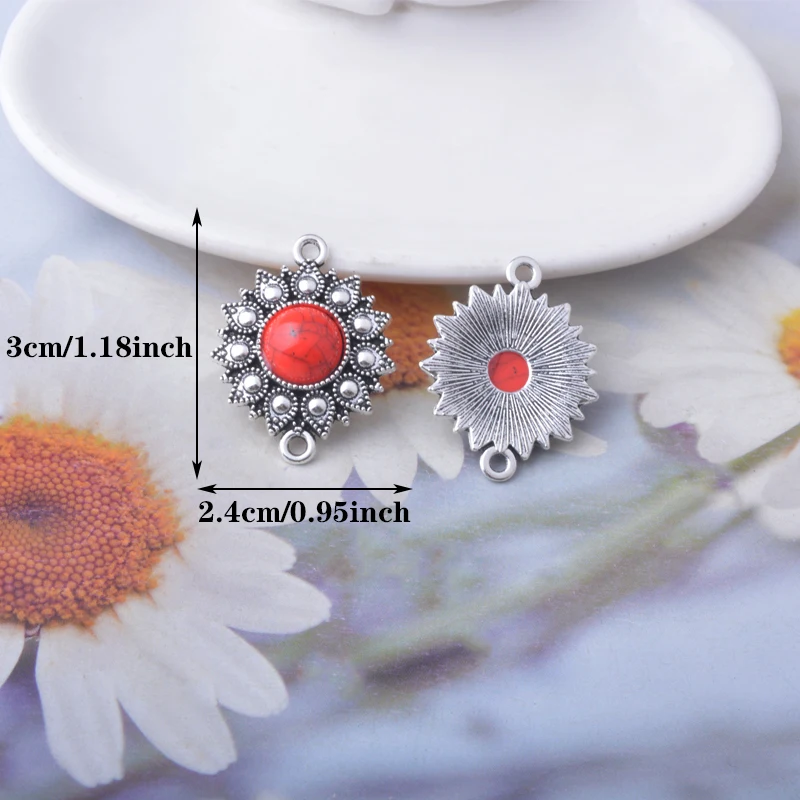 10 Stück Bohemian-Stil Antik-Silberfarbene Acryl-Doppel-Loch-Verbinder-Anhänger Zinkmetall-Ohrringe Anhänger Zubehör DIY-Schmuck – Detail 4