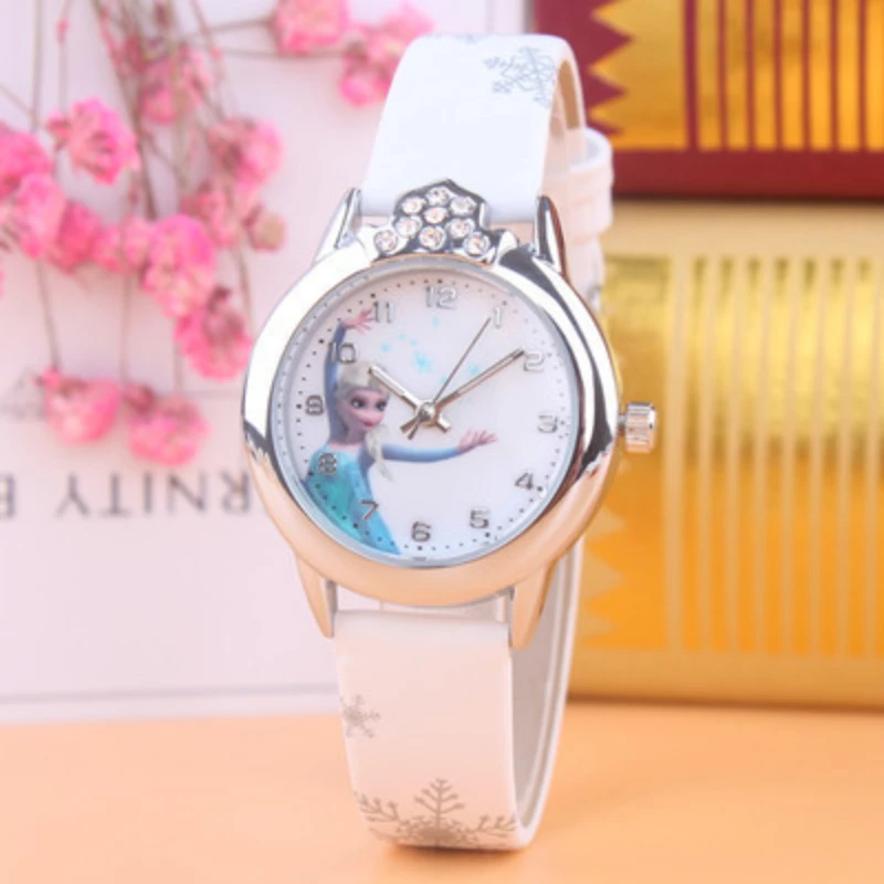 Elsa Princess Watch for Kids, pulseira de couro, relógios de pulso infantis fofos, relógio congelado, presentes para meninas