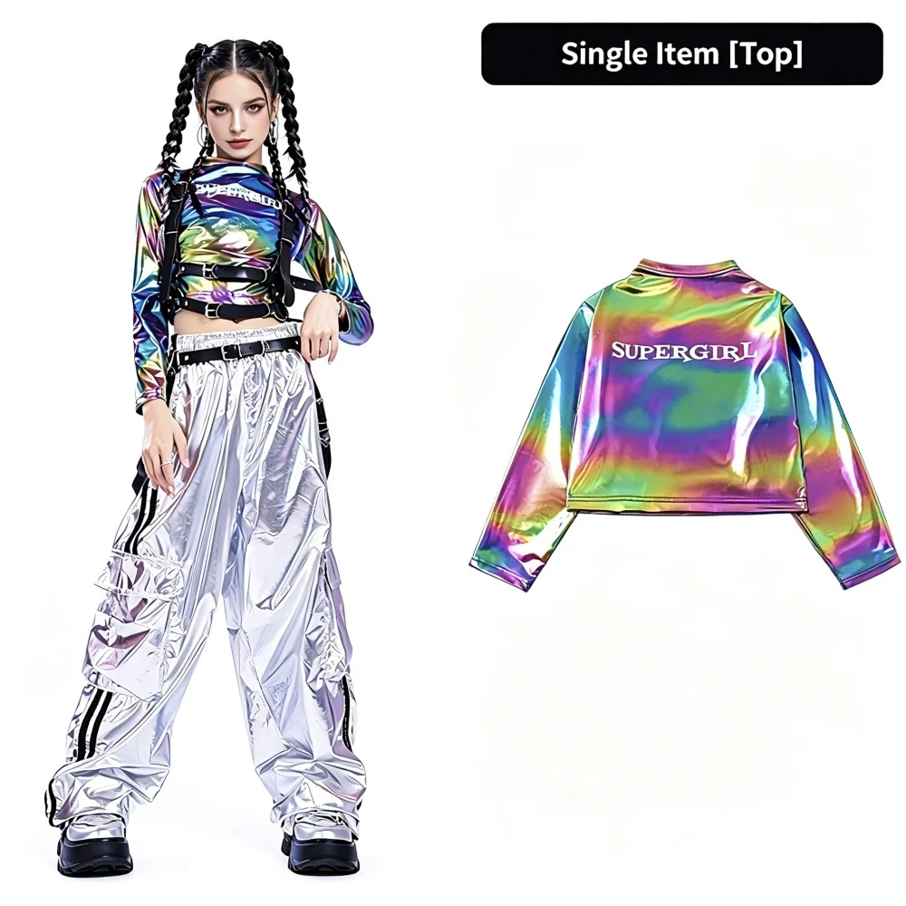 Hip Hop Girls Iridescence Jacket Girls Jazz Jogger Pants Street Dance Mini Clothes Sets Kids Sequin Costumes Child Streetwear