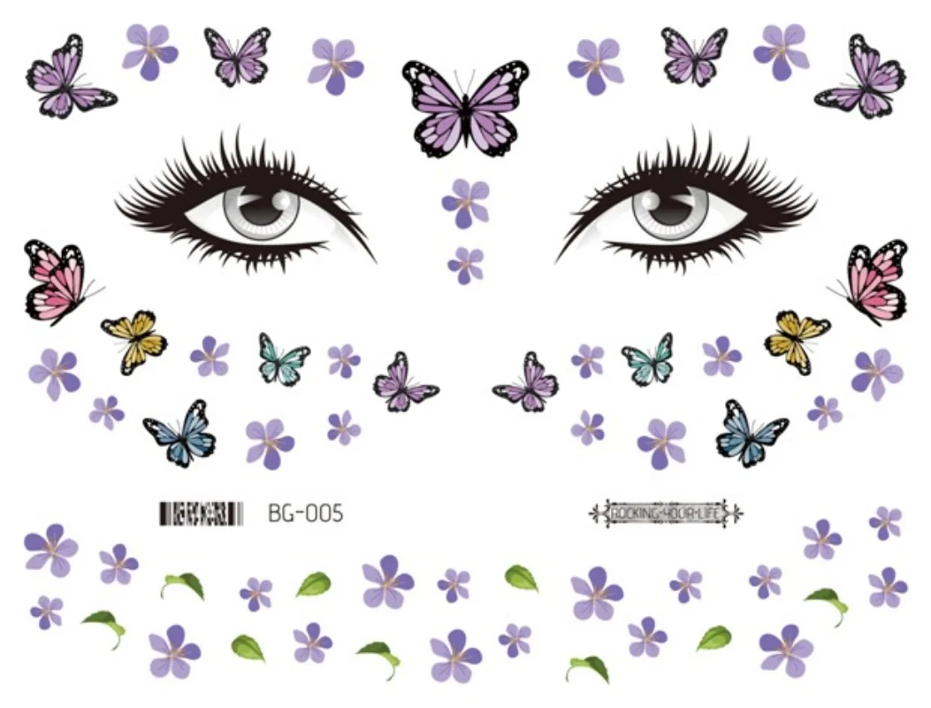 Women\'s Temporary Tattoo Sticker Strawberry Flower Butterfly Waterproof Face Sticker Forehead Eye Music Festival Face Stickers