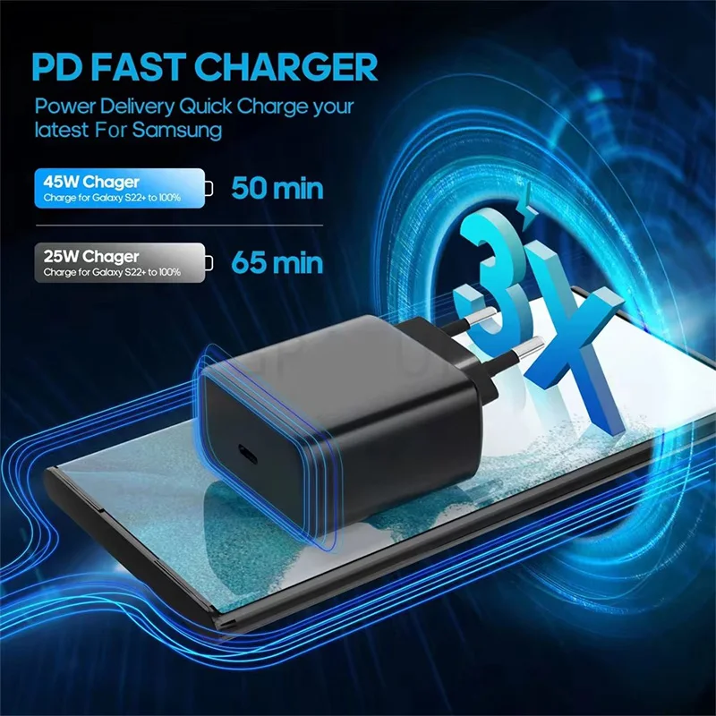 45W USB C Super Fast Charger For Samsung Galaxy S24 S23 S22 S21 Ultra S10 Plus A55 A54 A53 Quick Charge Type C Cable Accessories