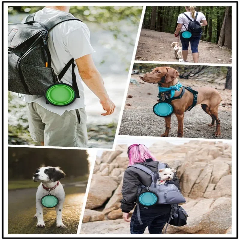 1pc Pink Collapsible Dog 1000ml Folding Silicone Bowl Pet Outdoor Travel Portable Puppy Food Container Feeder With Carabiner