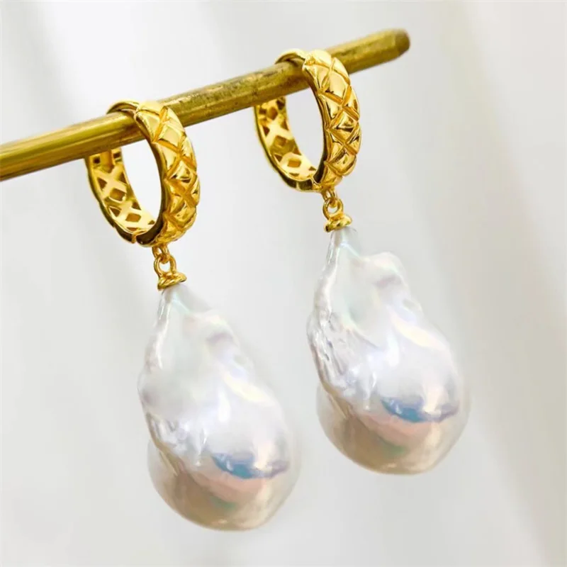 

18-каратное позолоченное ромбовидное сетчатое узором AAA 14-20 мм, японские круглые серьги с жемчугом акойя, подарочная коробка