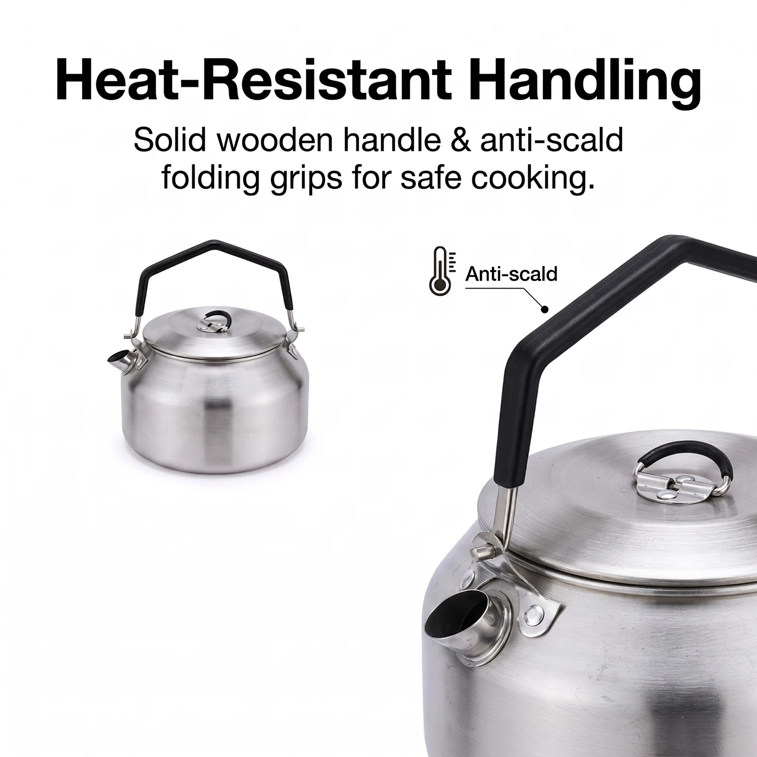 Pandatour Outdoor Camping 5Piece Stainless Steel Cookware Set Foldable Portable With Soup Pot Strainer Basket Kettle Frying Pan view 5
