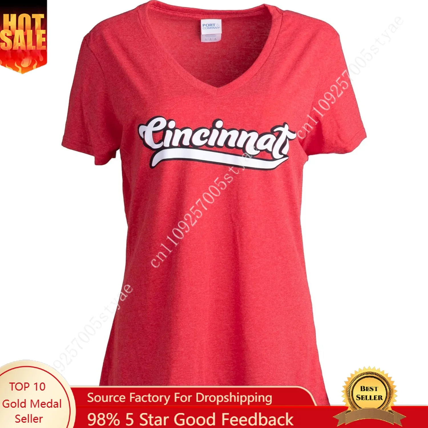 

Cincinnati | Classic Retro Black Red Blue Grey Ohio City Pride Newport Fan Women's V-Neck T-Shirt Top T-Shirt