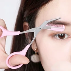 1pcs 3 Colors Eyebrow Trimmer Scissors with Comb Eyelash Hair Scissors Stainless Steel Eyebrow Razor Grooming Wenkbrauw Trimmer