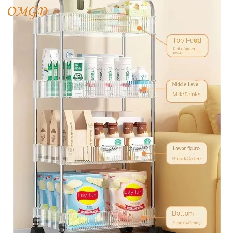 OMGD Transparent Acrylic Trolley Shelf Bedside Snacks Bedroom Floor Mobile Multi-Layer Cosmetic Storage Shelf Carrinho News